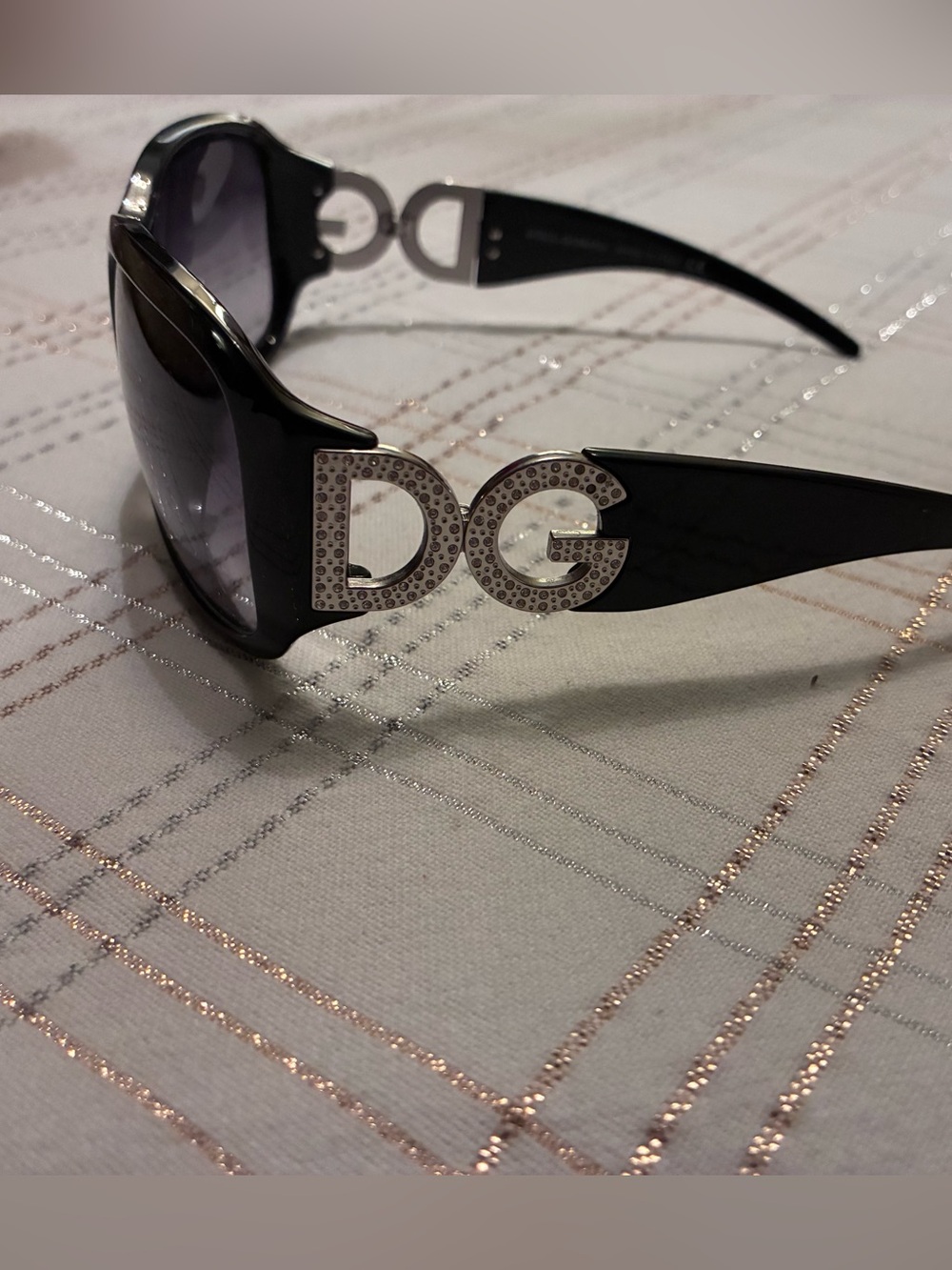 Dolce & Gabbana Black Sunglasses with Crystal DG Logo - Picture 2 of 8